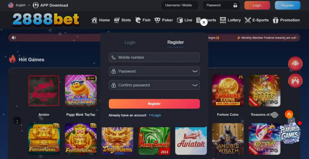 sign up and register on 2888Pak Game app