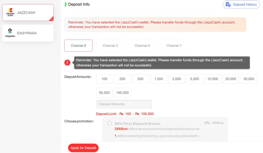 2888Pak Game Deposit process