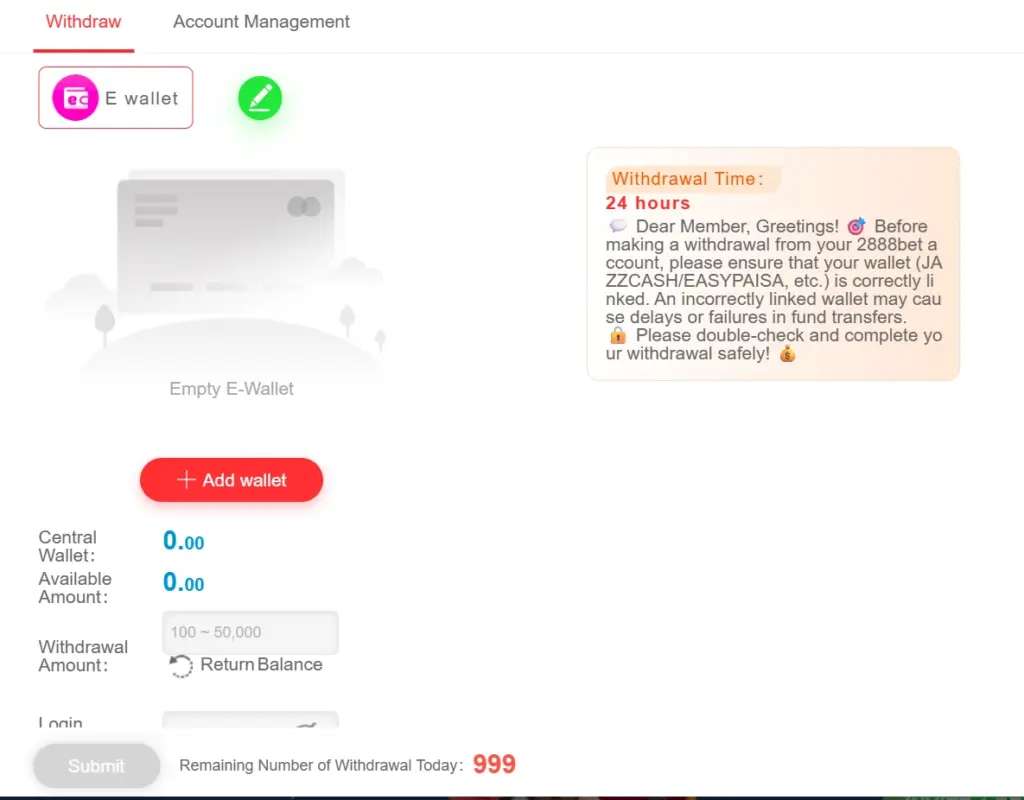 Deposit Money in 2888Pak App